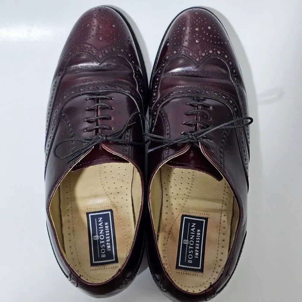 Bostonian  Mens Impression‎ 8.5 D/B Burgundy Leather Oxford Wing Tip Dress Shoes